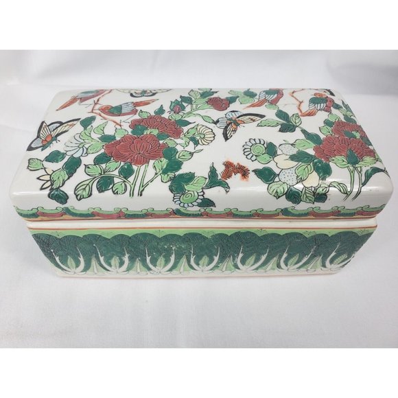 Antique Chinese Canton Porcelain Box & Cover Hand Painted - China 19th Century - Picture 1 of 10